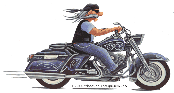 "The Geez" on bike. Color