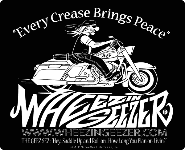 Black and white picture of The Geez on bike